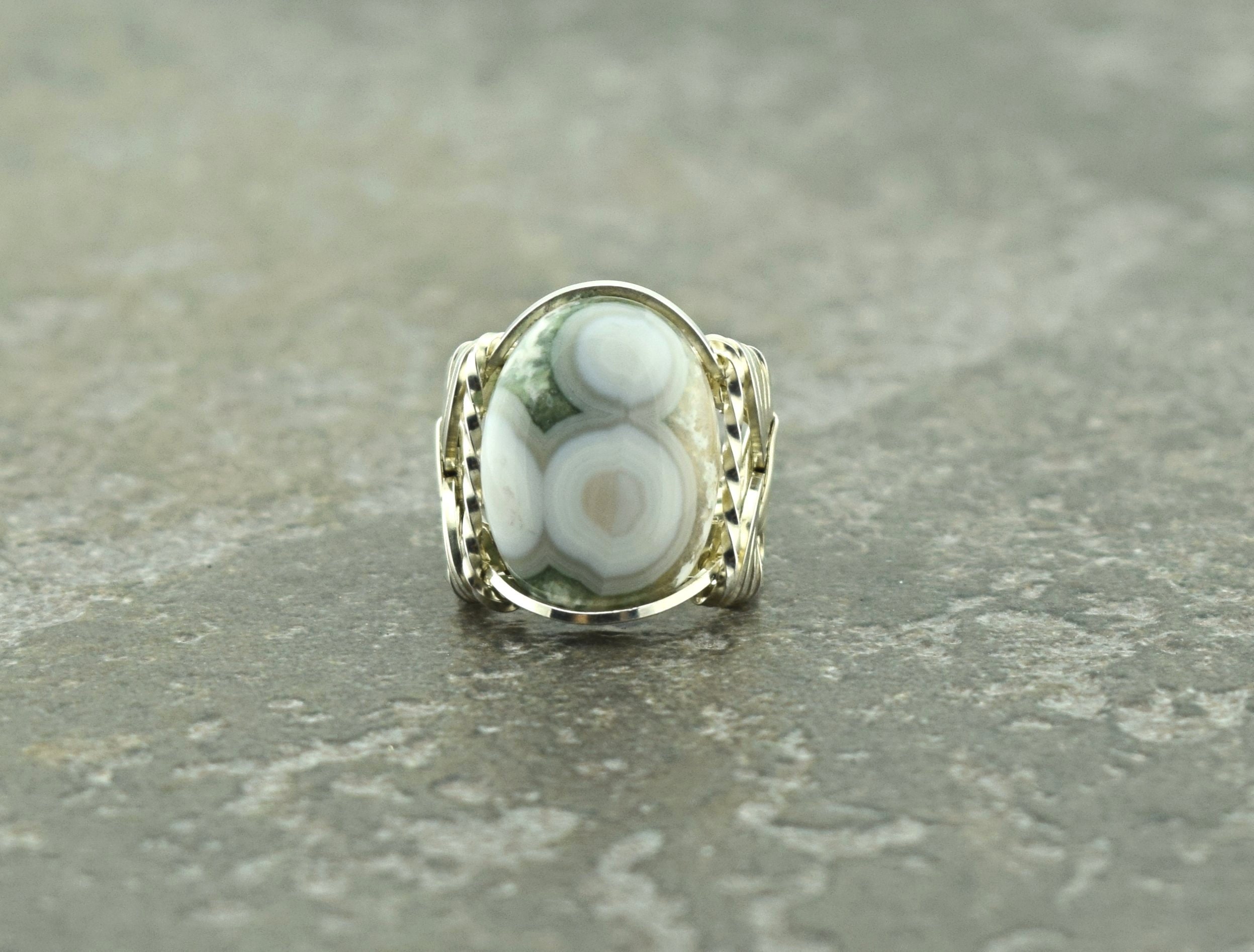 Made To Order Handcrafted Sterling Silver Ocean Jasper Wire Wrapped Ring Made To Order Handcrafted Sterling Silver Ocean Jasper Wire Wrapped Ring