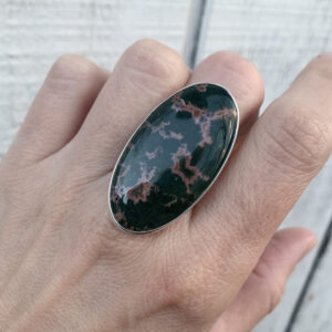 One Of A Kind Large Oval Pink And Black Ocean Jasper Sterling Silver Ring | Mermaid Jewelry | Pink And Black Stone Ring | Statement Ring