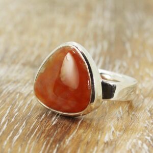 Ocean Jasper Ring: Orange Orbicular Cabochon, 925 Sterling Silver Bezel