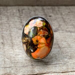 Oval Bright Orange Copper Sea Sediment Ocean Jasper Sterling Silver Ring | Mermaid Jewelry | Orange Copper Gemstone | Boho