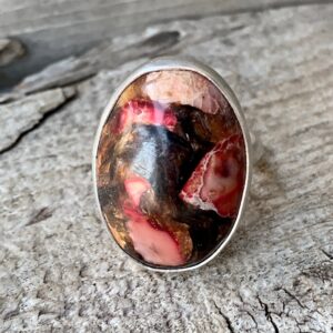 Oval Bright Pink Copper Sea Sediment Ocean Jasper Sterling Silver Ring | Mermaid Jewelry | Pink Copper Gemstone | Boho