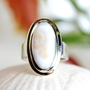 Ocean Jasper Ring: Oval Cabochon, 925 Sterling Silver, Size 8.5