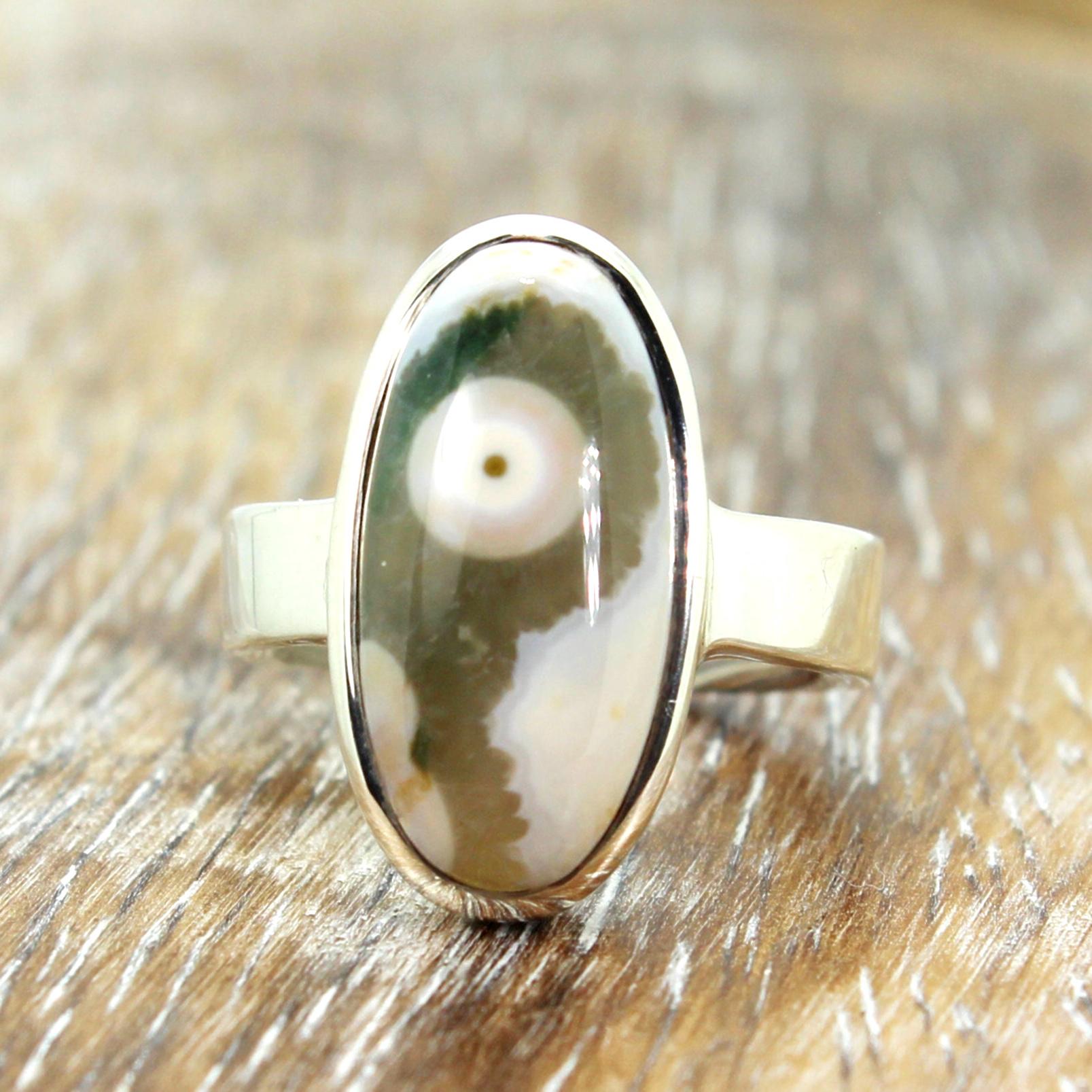 Ocean Jasper Ring: Oval Cabochon, 925 Sterling Silver, Size 6.5-7 Ocean Jasper Ring: Oval Cabochon, 925 Sterling Silver, Size 6.5-7