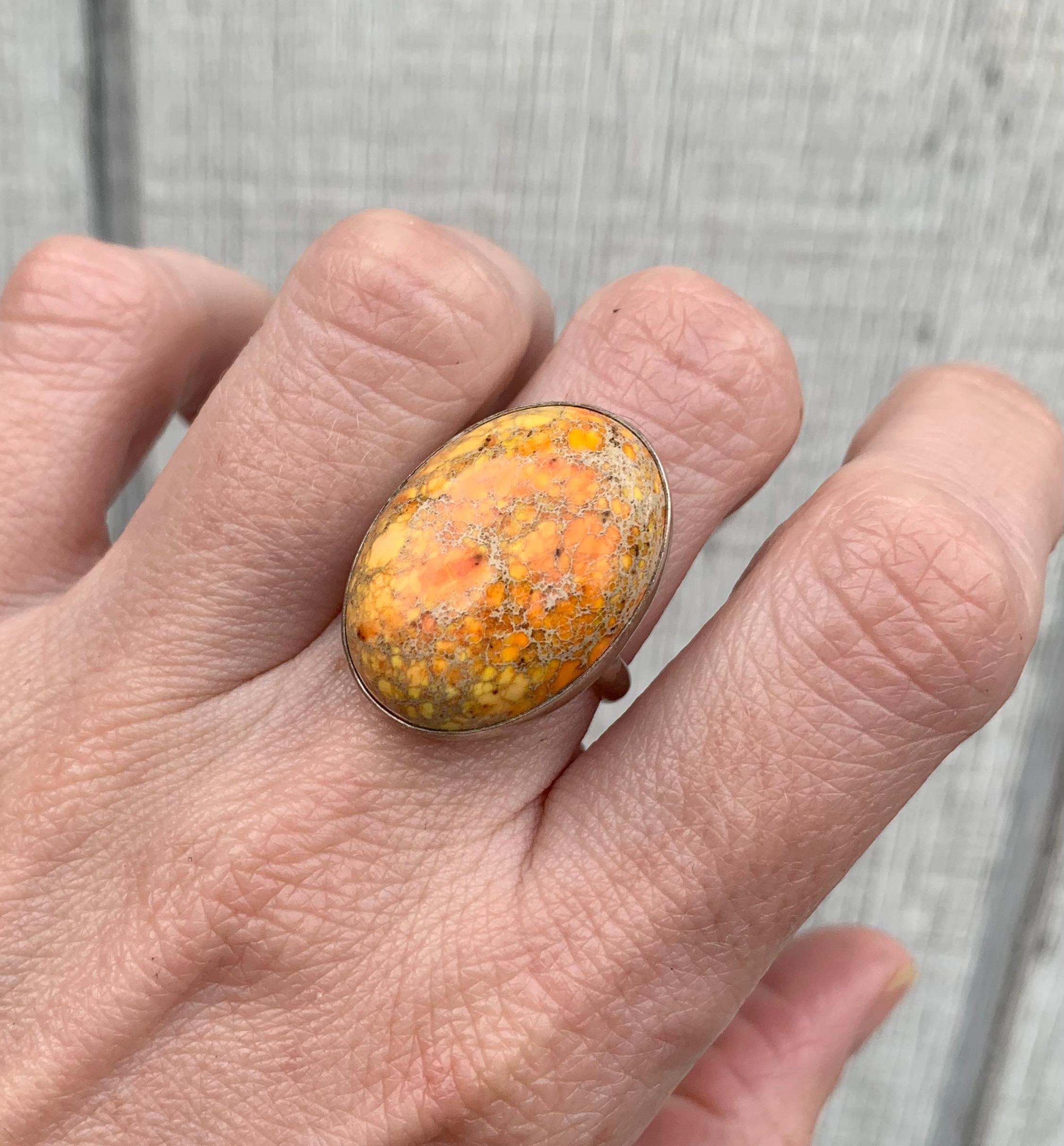 Oval Orange Ocean Jasper Sterling Silver Ring | Boho | Jasper Ring | Ocean Jasper Ring | Mermaid Jewelry | Made To Order