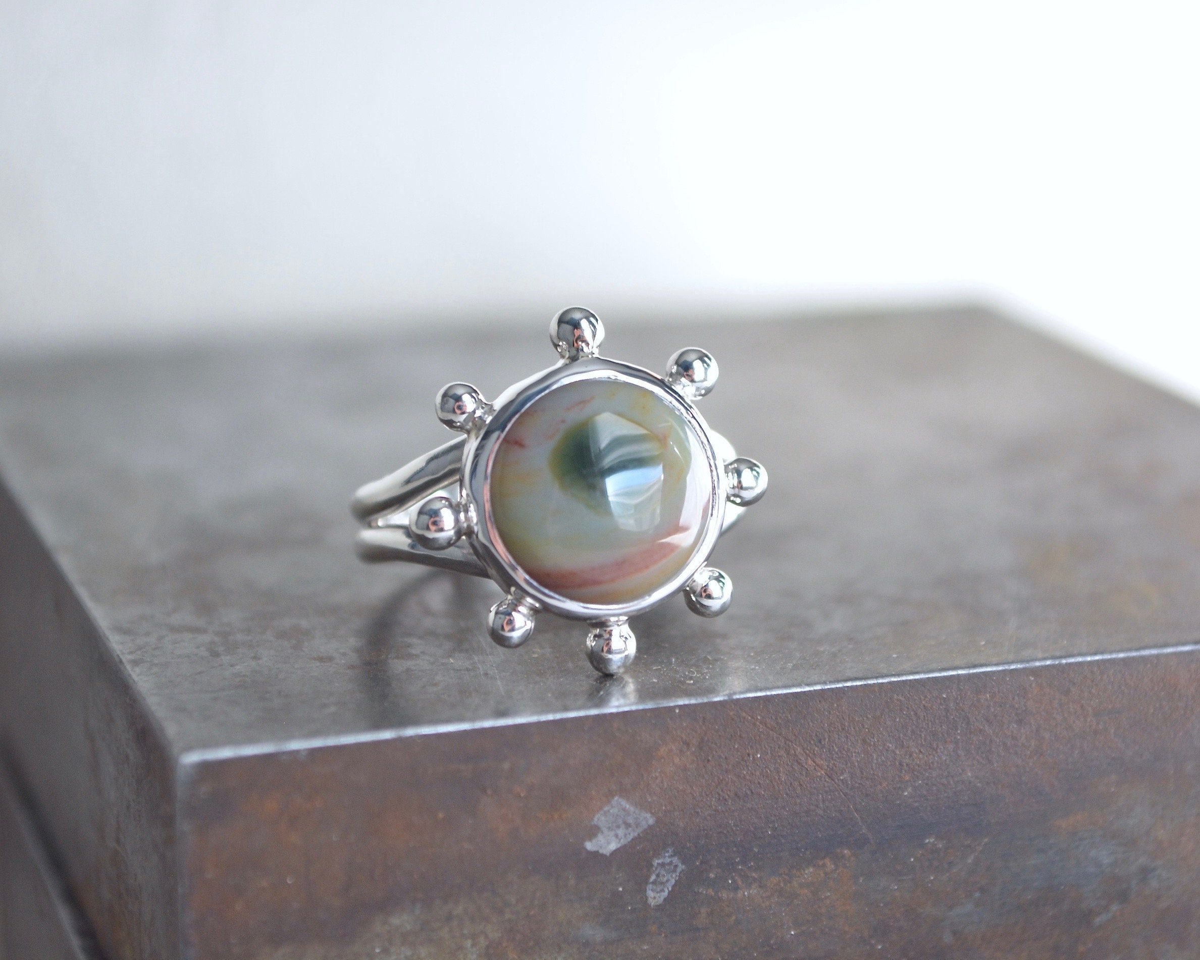 Ocean Jasper Ring, Ocean Jasper, Size 6, Sterling Silver, Jasper Ring, Rudder Ring, Nautical, Summer Jewelry, Gemstone Ring, Split Ring,
