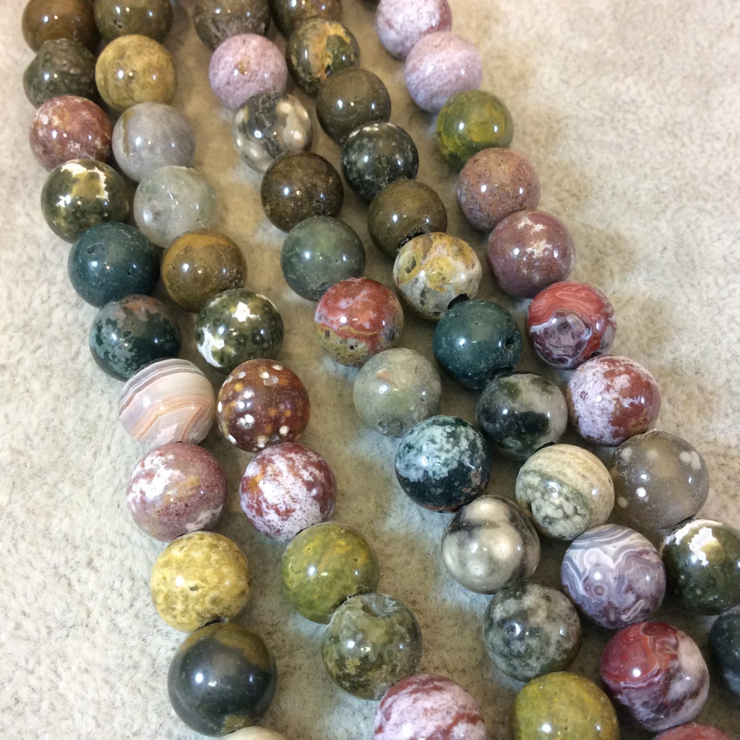 10mm Ocean Jasper Beads: Multicolor Round Gemstone, Large Hole (7.75" Strand)