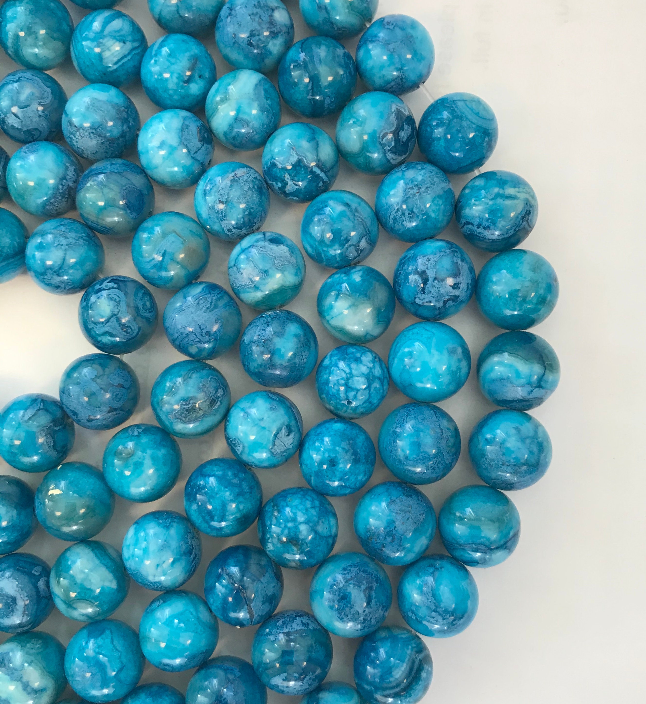 Blue Ocean Jasper 12mm Round Gemstone Bead-- -15.5 Inch Strand- Blue Ocean Jasper 12mm Round Gemstone Bead-- -15.5 Inch Strand-