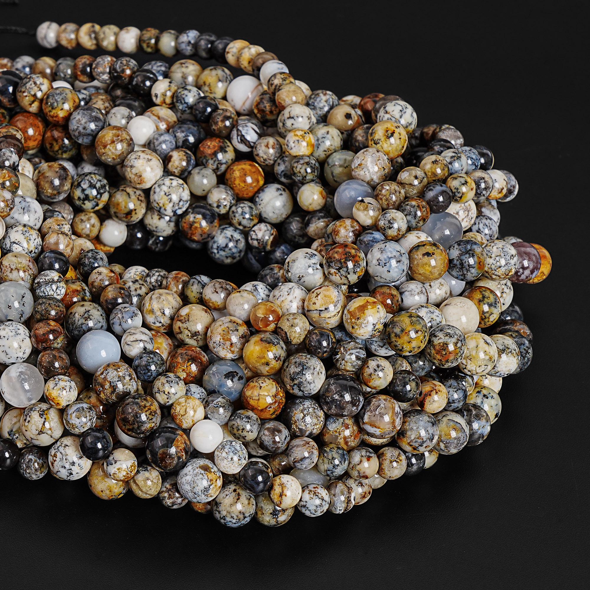 Genuine Natural Ocean Jasper Gemstone Beads 6mm 8mm Multicolor Black Yellow Round Aa Quality Loose Beads