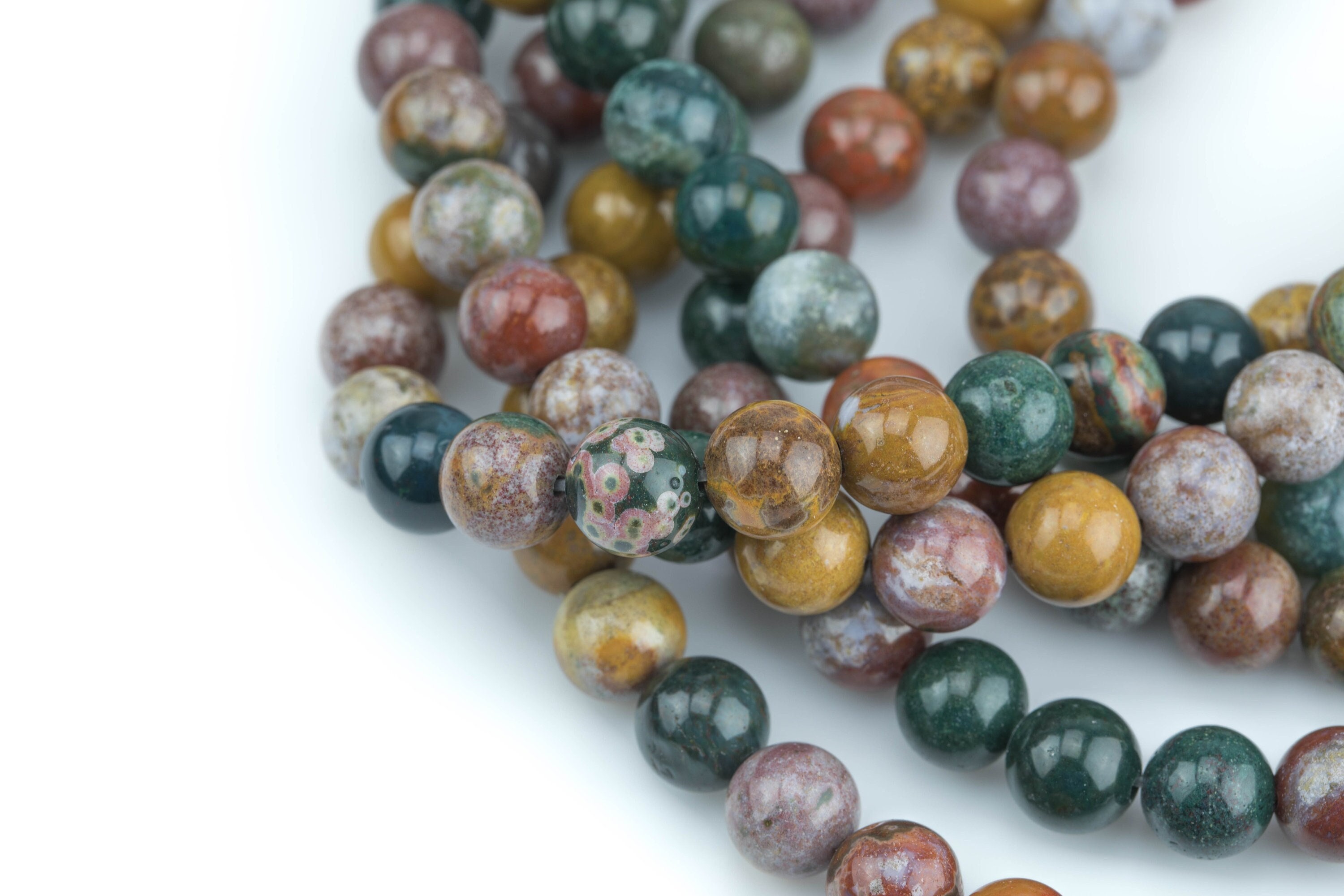 Natural Ocean Jasper High Quality In  Round 6mm, 8mm, 10mm, 12mm -full Strand 15.5 Inch Strand Aaa Quality  Smooth Gemstone Beads
