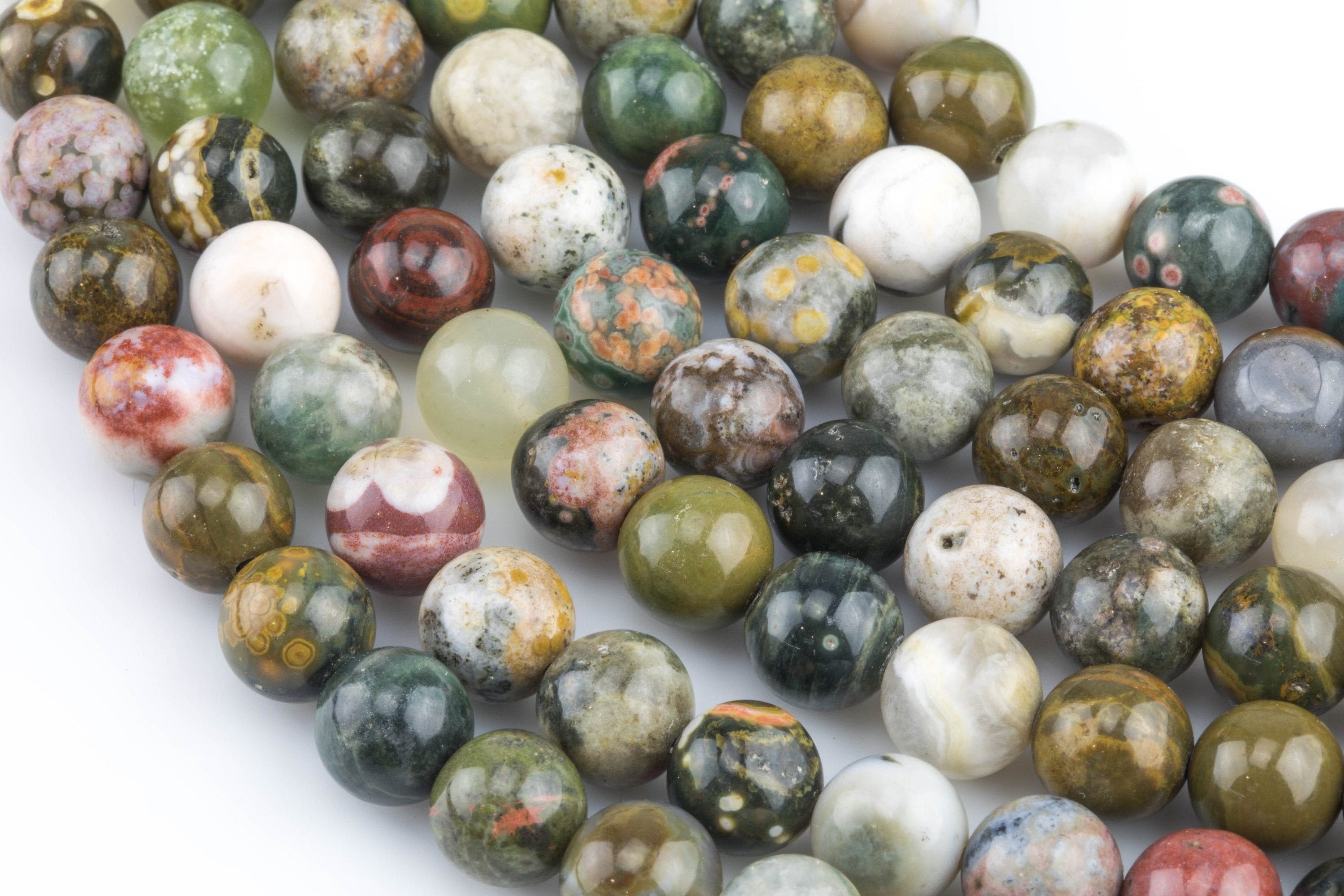 Original Ocean Jasper Beads Smooth Round Sizes, 4mm, 6mm, 8mm, 10mm, 12mm - In Full 15.5 Inch Strand- Aa Quality - Original Stock Very Rare!