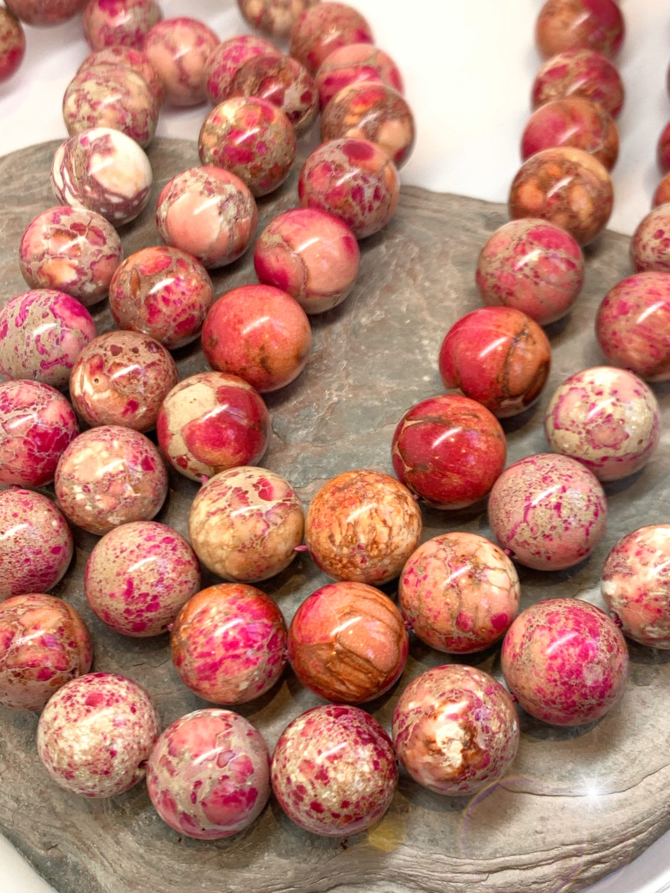 Sediment Ocean Jasper Orange Pink Beads / Multi Tonal Imperial Jasper Round Beads 14mm / Unique Beads