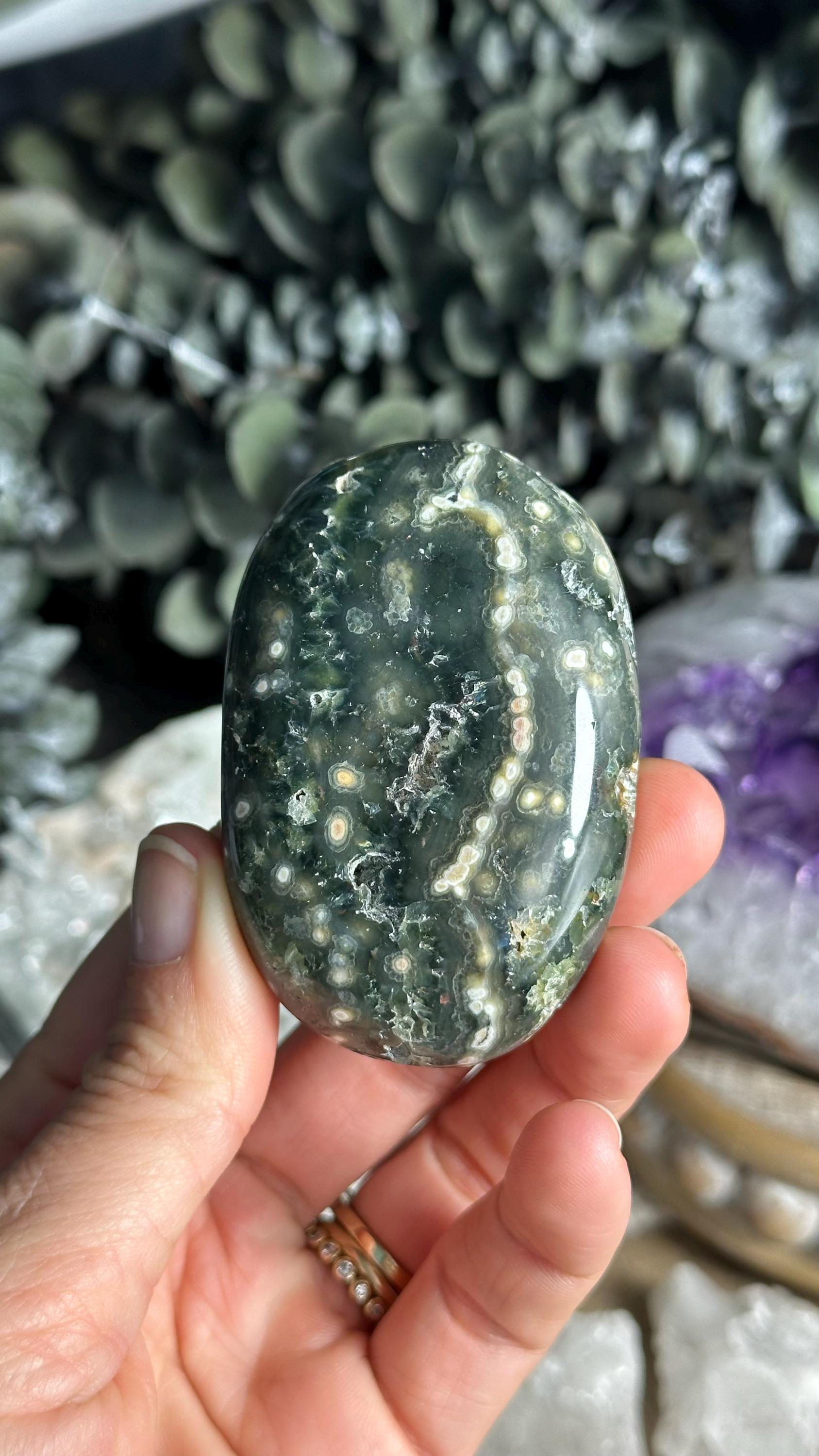 8th Vein Ocean Jasper Palmstone, Marovato, Green Oj