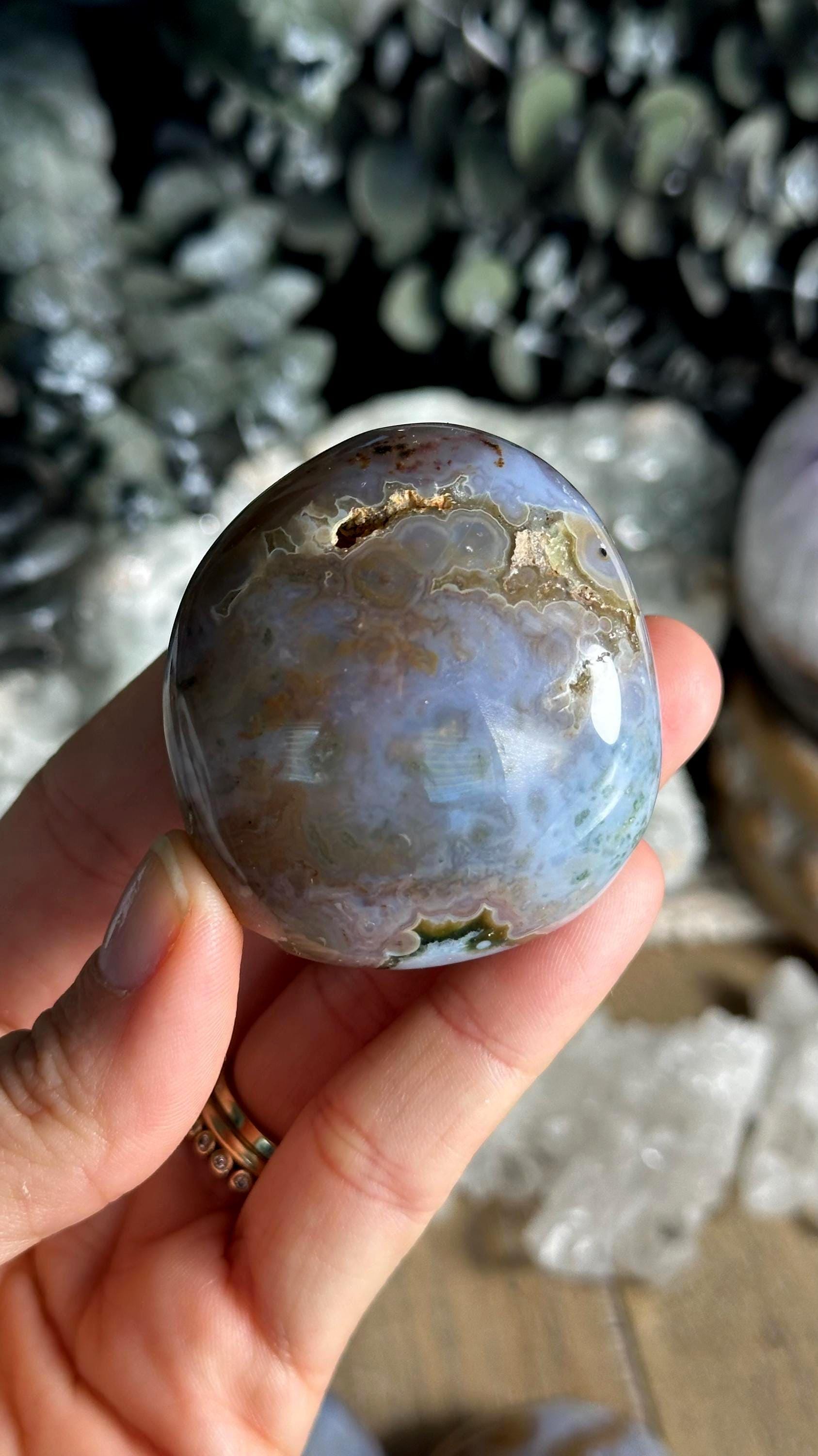 8th Vein Blue Jelly Ocean Jasper Palmstone, Marovato, Jelly Oj