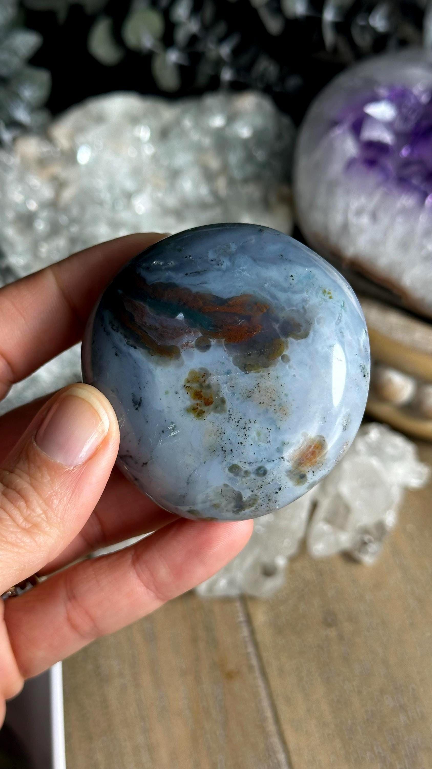 8th Vein Blue Jelly Ocean Jasper Palmstone, Marovato, Jelly Oj