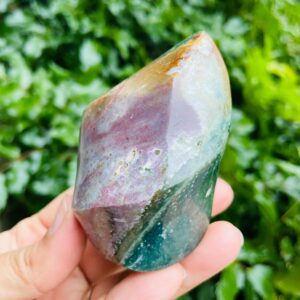 Ocean Jasper Crystal Flame: Natural Carving Gemstone (260G)