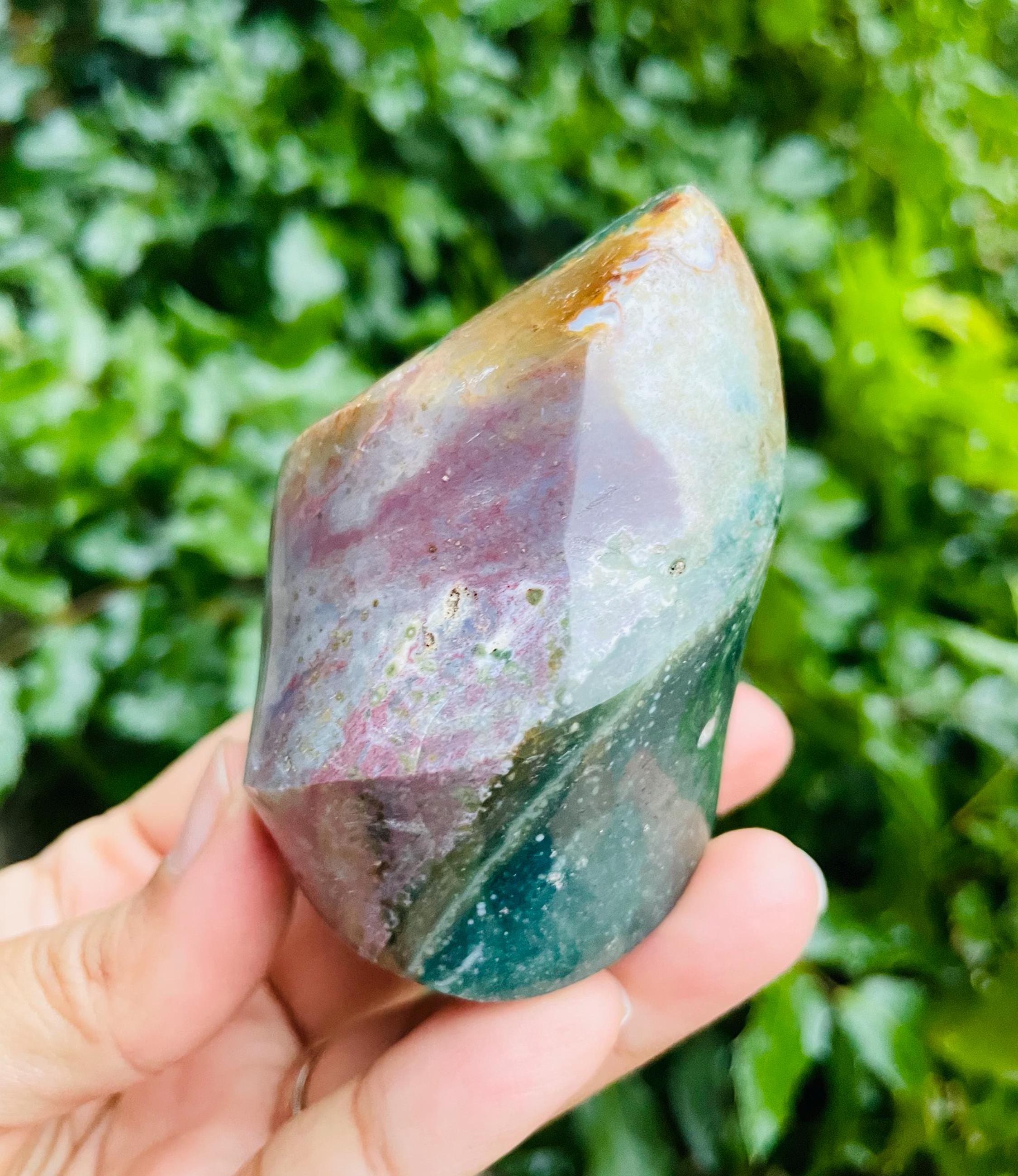 Ocean Jasper Crystal Flame: Natural Carving Gemstone (260g)