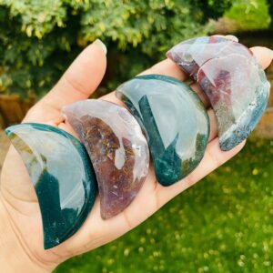 Ocean Jasper Crystal Moon: Carved Gemstone (70-90 mm)