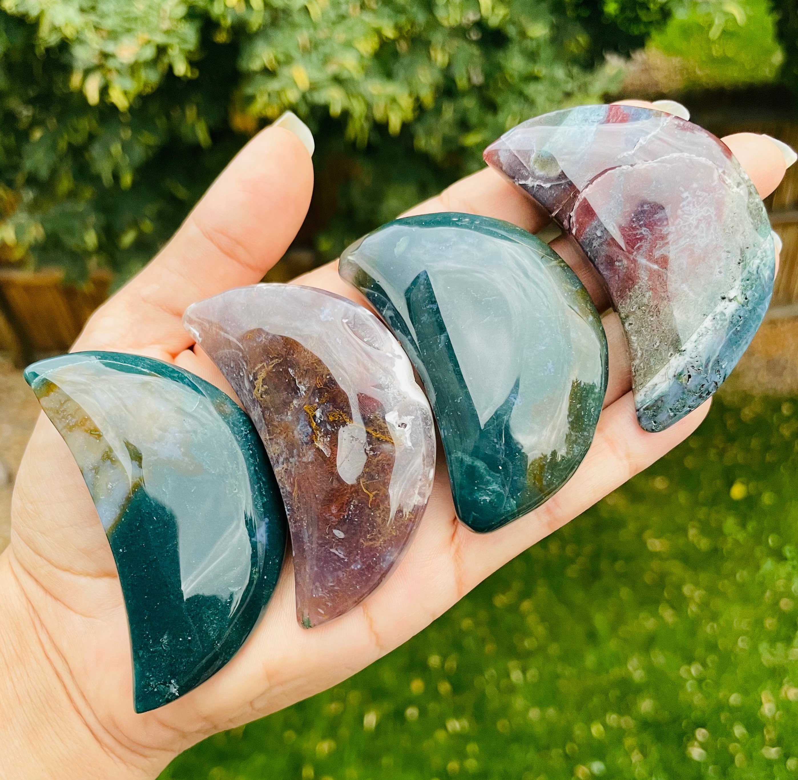 Ocean Jasper Crystal Moon: Carved Gemstone (70-90 Mm)