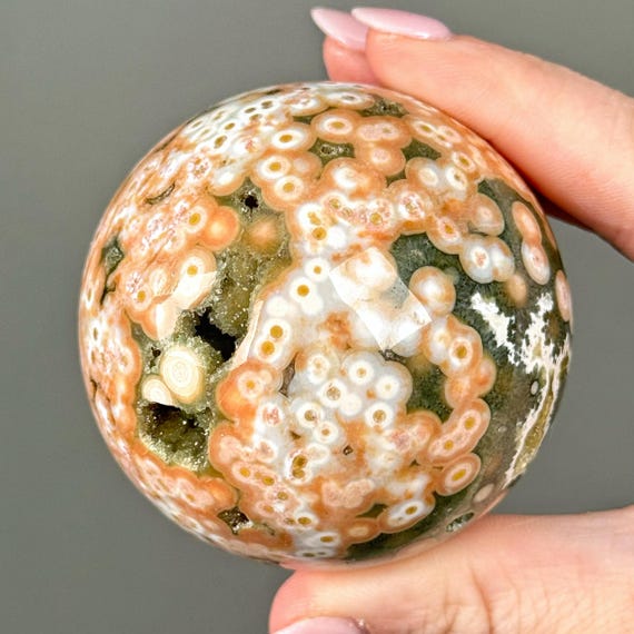 Ocean Jasper Sphere | 59mm | - #1 (polished Orange Green Crystal Ball, All Chakras, Joy)