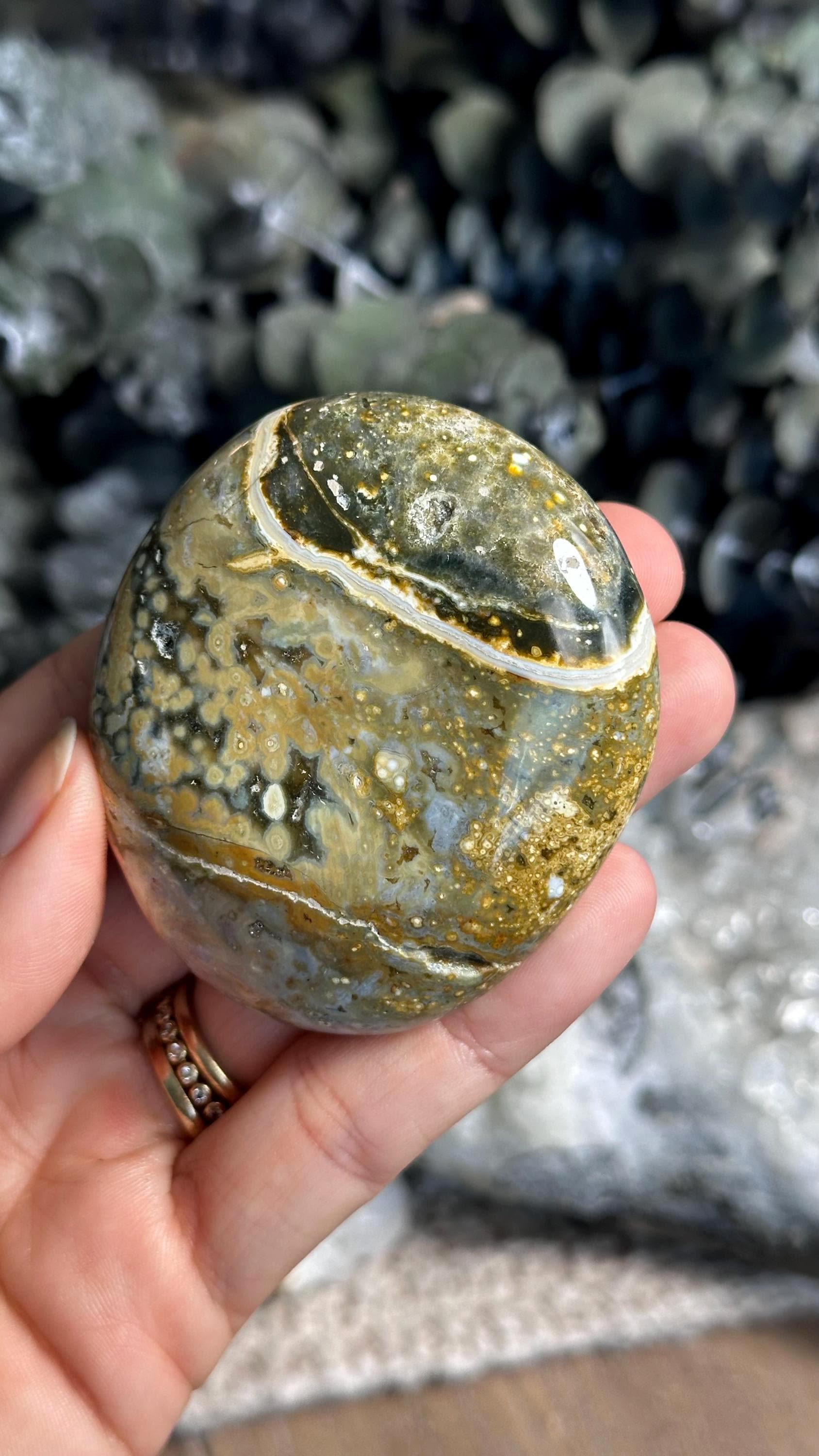 Green And Yellow Ocean Jasper Palm Stone: Old Stock Crystal