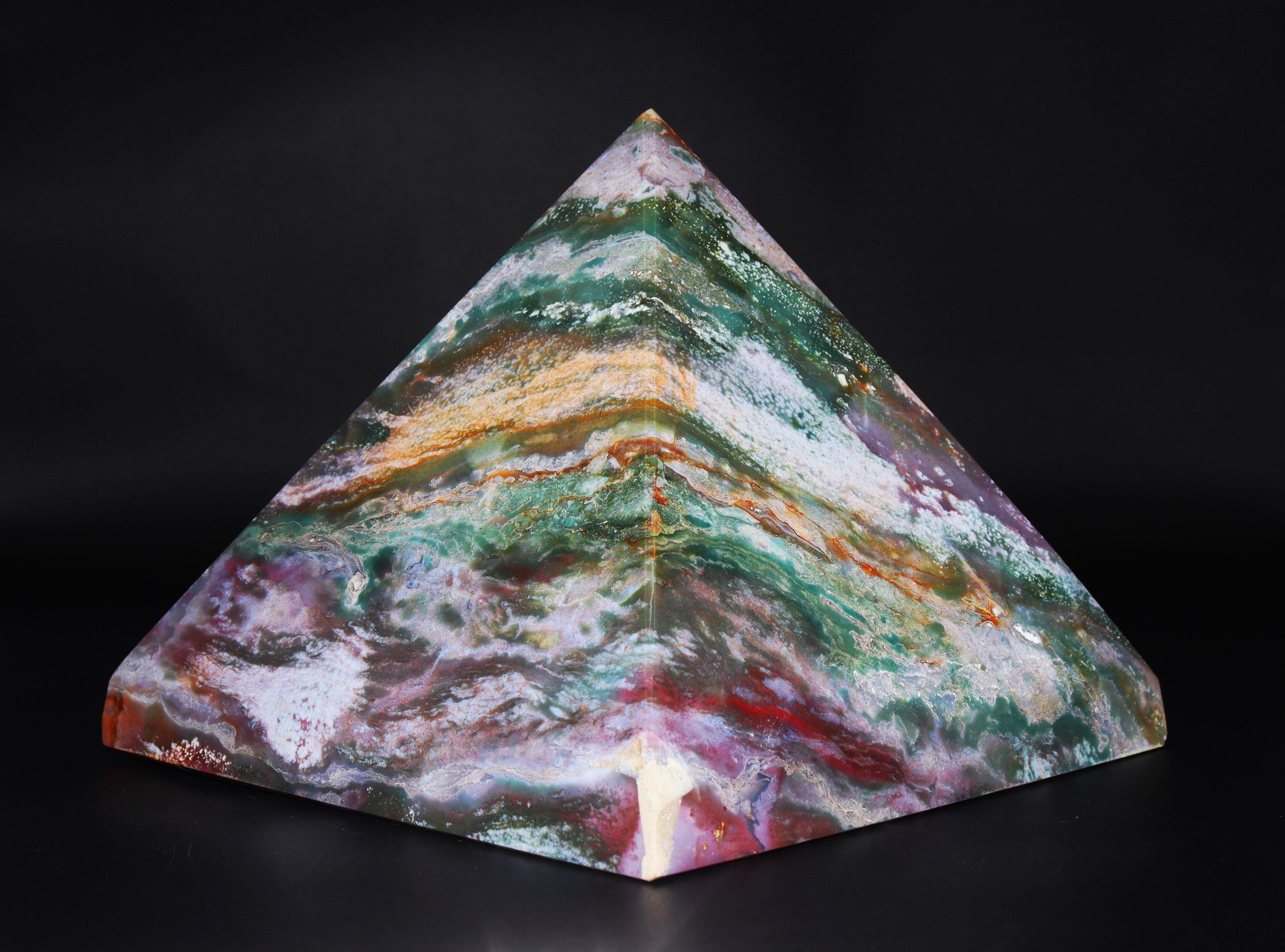 Large Ocean Jasper Pyramid: Reiki Charged Crystal Decor (7.5 Inches, 5.8 Kg.)
