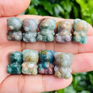 Mini Ocean Jasper Bear: Polished Crystal Carving (15-20MM)
