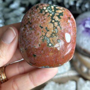 New Veinless Ocean Jasper Palmstone, Marovato, Jelly Oj