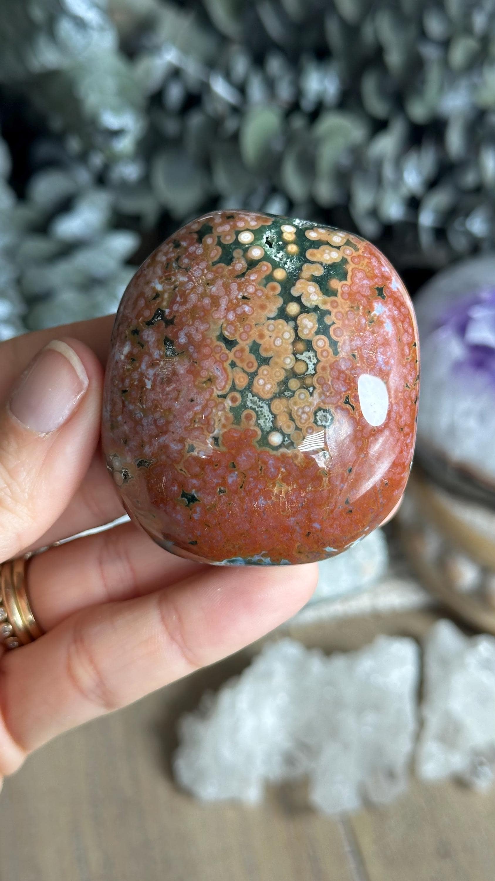 New Veinless Ocean Jasper Palmstone, Marovato, Jelly Oj