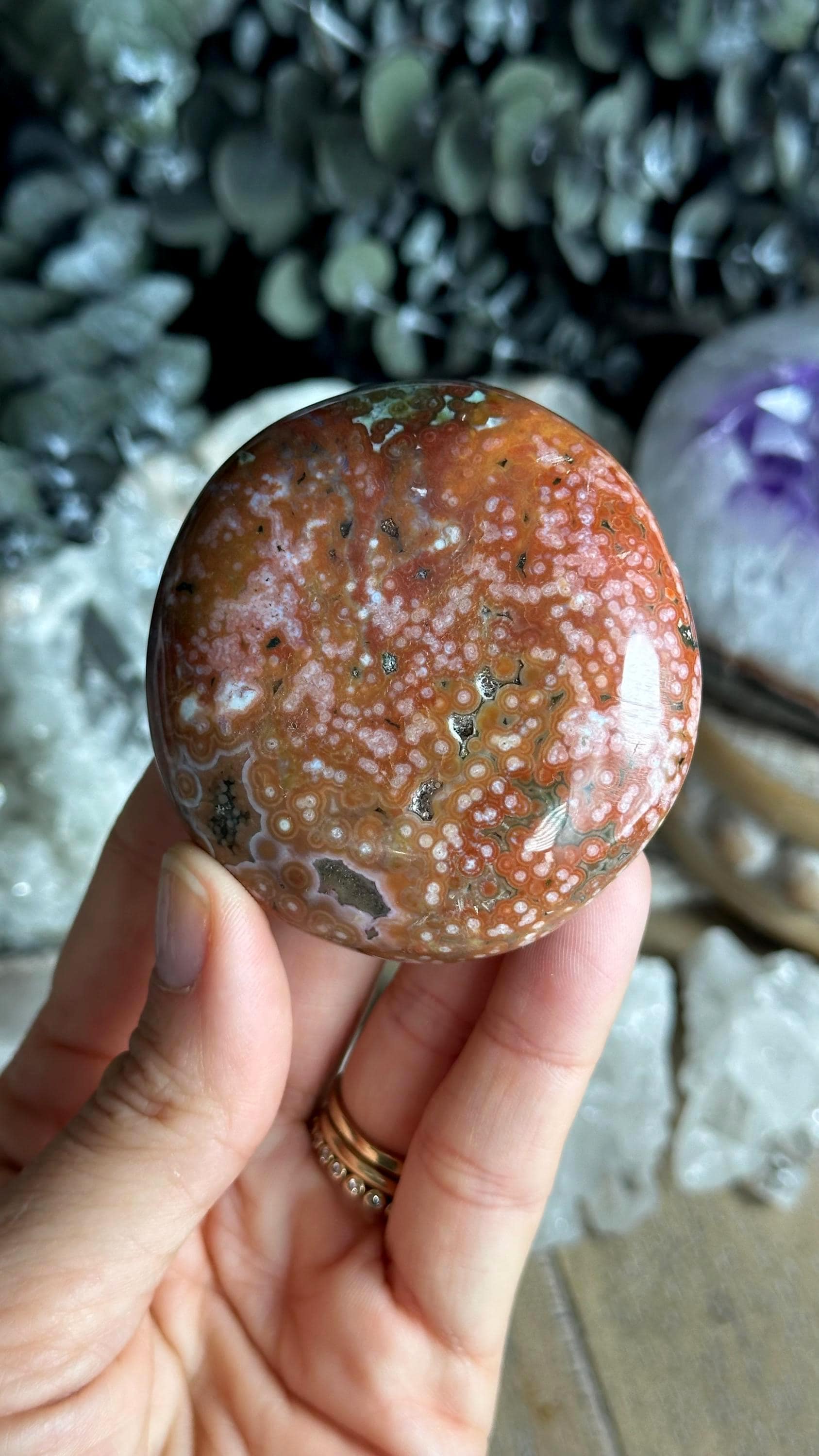 New Veinless Ocean Jasper Palmstone, Marovato, Jelly Oj