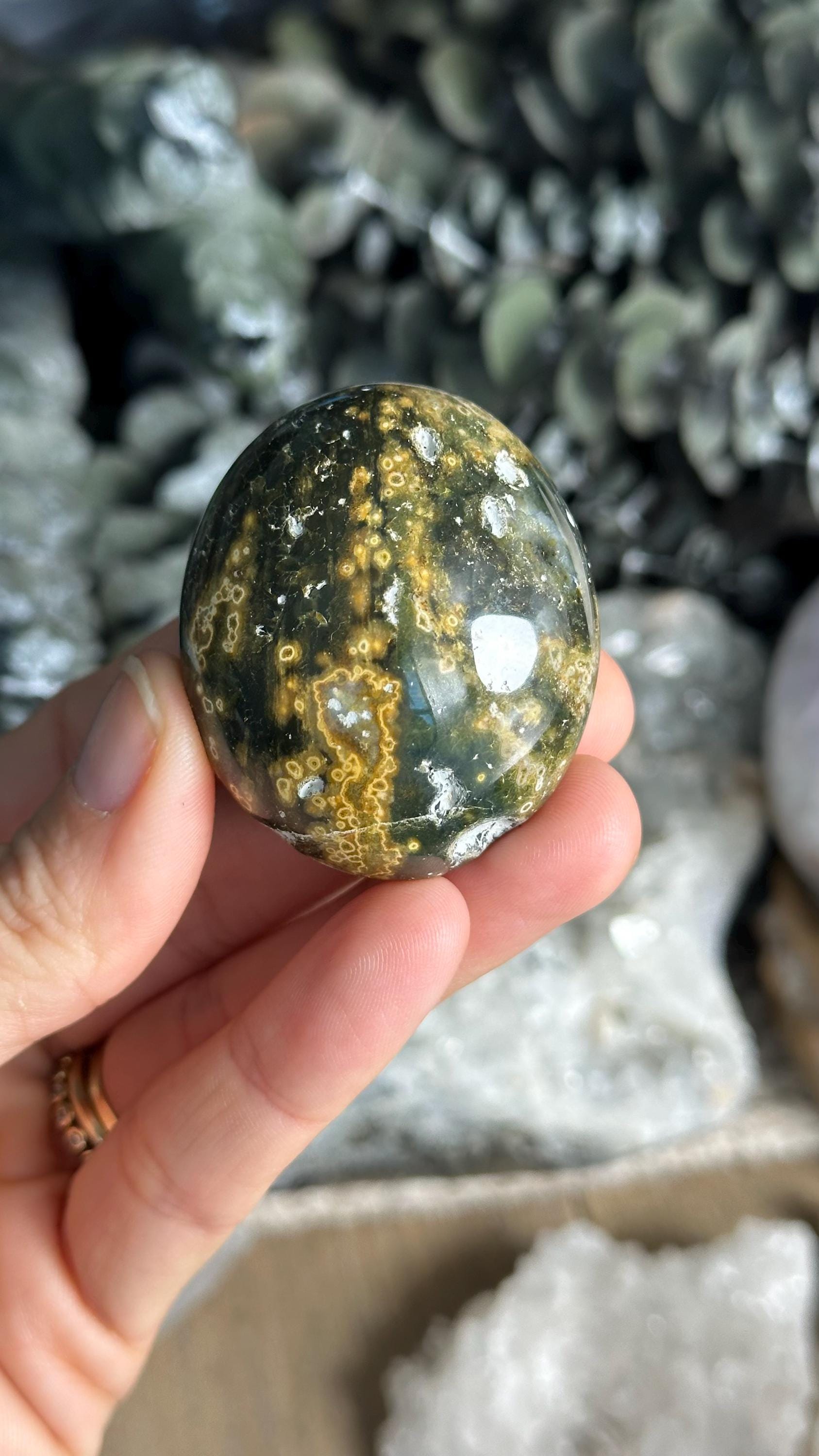 Ocean Jasper Palm Stone: Old Stock Crystal