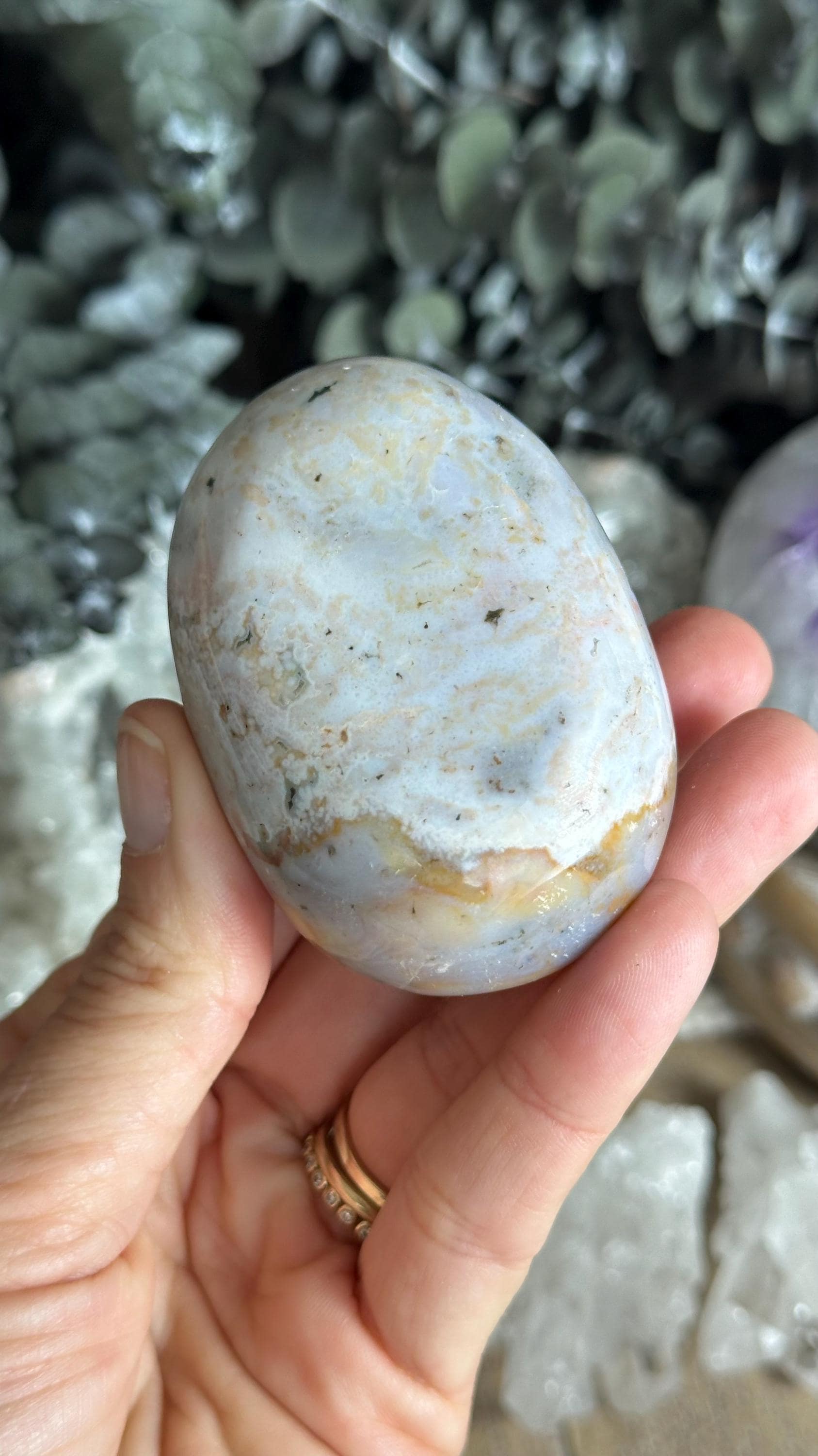Pastel Ocean Jasper Palm Stone: Old Stock Crystal