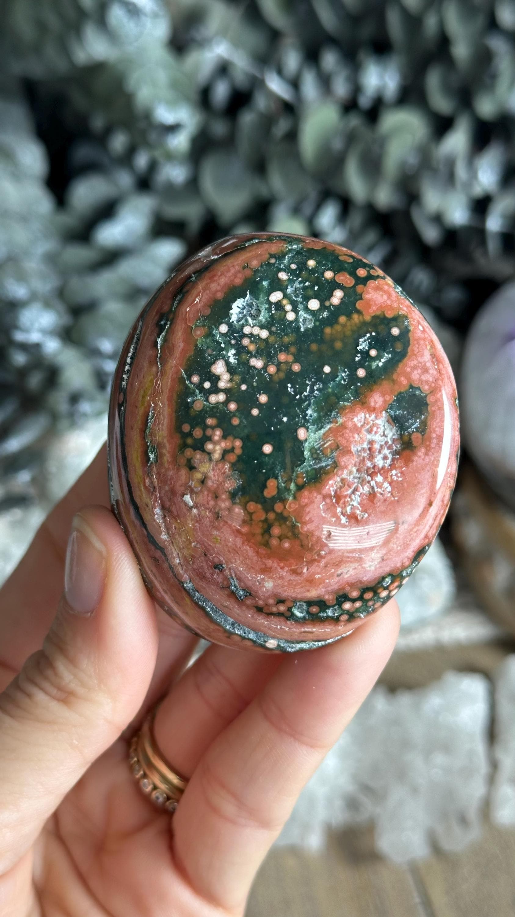 Rare Veinless Ocean Jasper Palmstone, Marovato, Jelly Oj