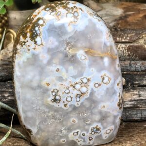 Soothing Ocean Jasper Free Form From Madagascar, With Shimmering Druzy Pockets