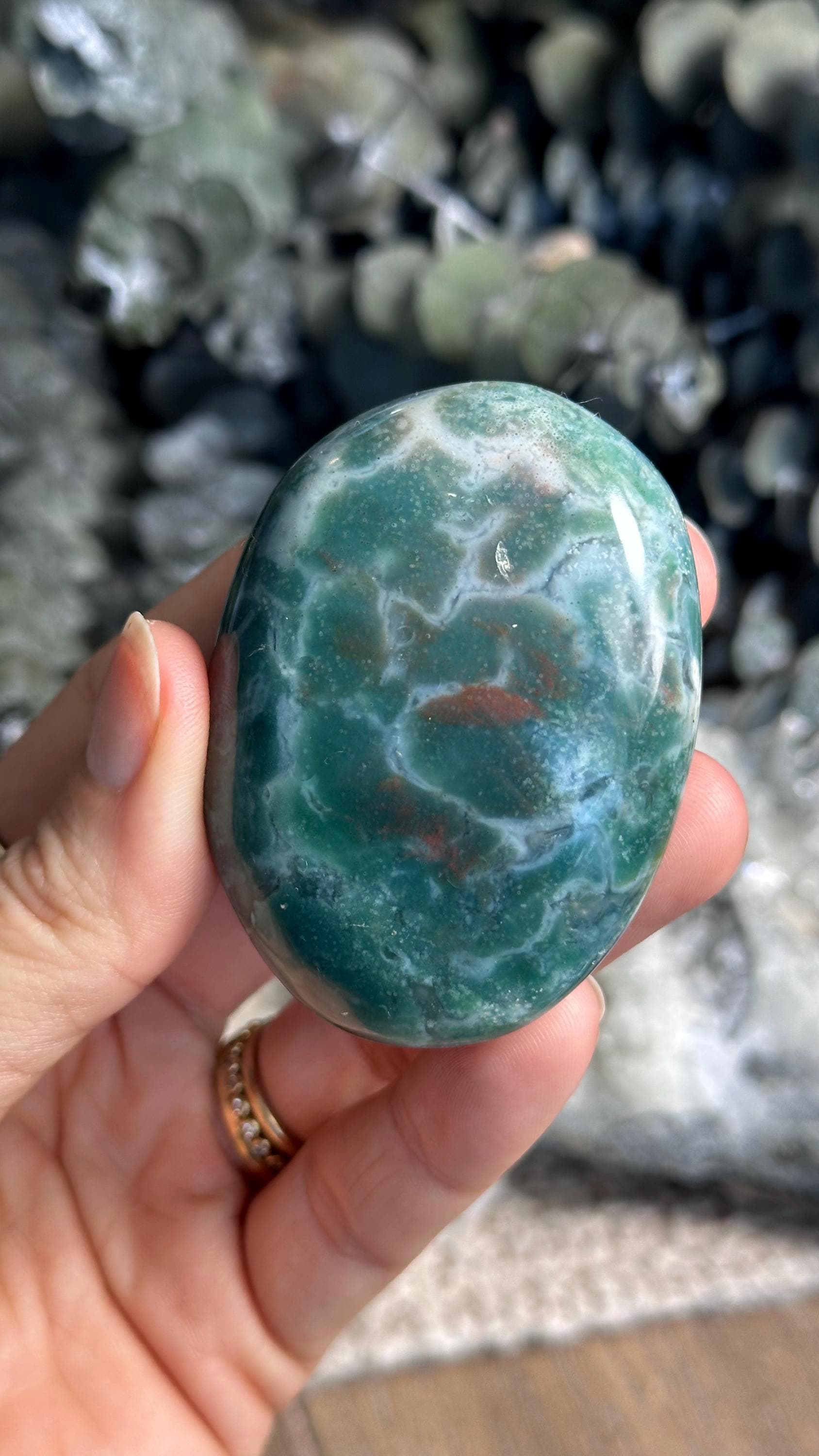 Teal Green Ocean Jasper Palm Stone Teal Green Ocean Jasper Palm Stone