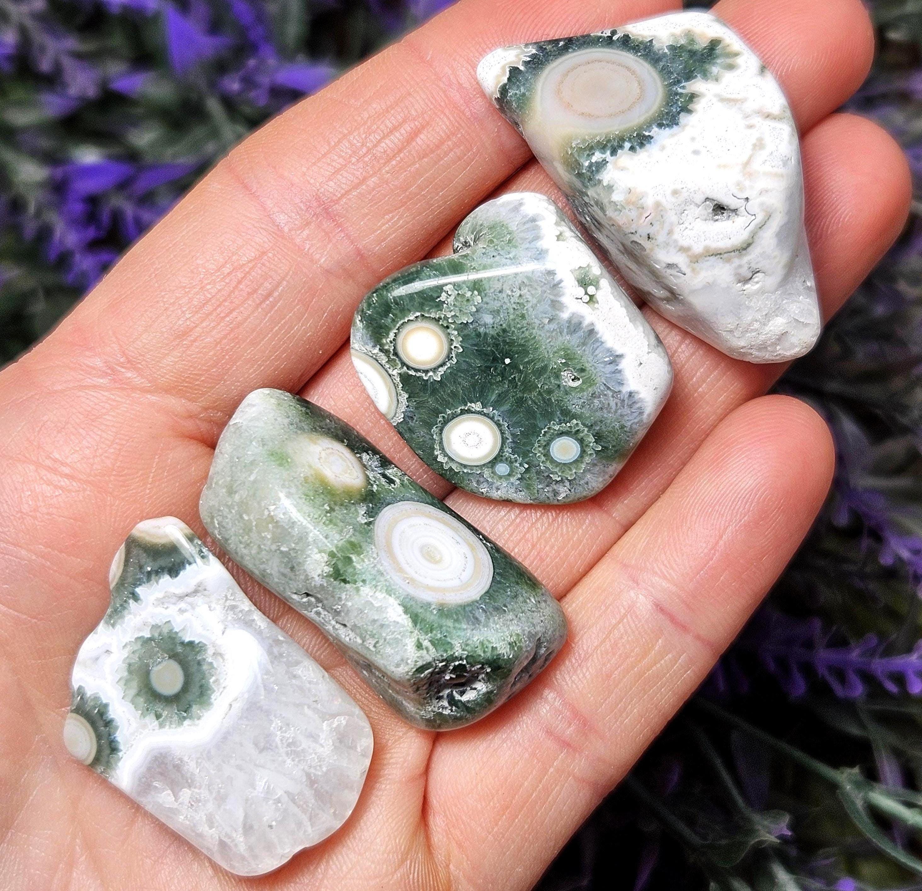 Vein 8 Ocean Jasper - Orbicular Ocean Jasper - 8th Vein Ocean Jasper Palm Stone - 8th Vein - Vein 8 Ocean Jasper - Ocean Jasper Vein 8
