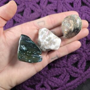 3 Ocean Jasper Tumble Stones Green White Crystal Pocket Stone Gridding Crystals Unique Orbicular A+ bulk wholesale Madagascar