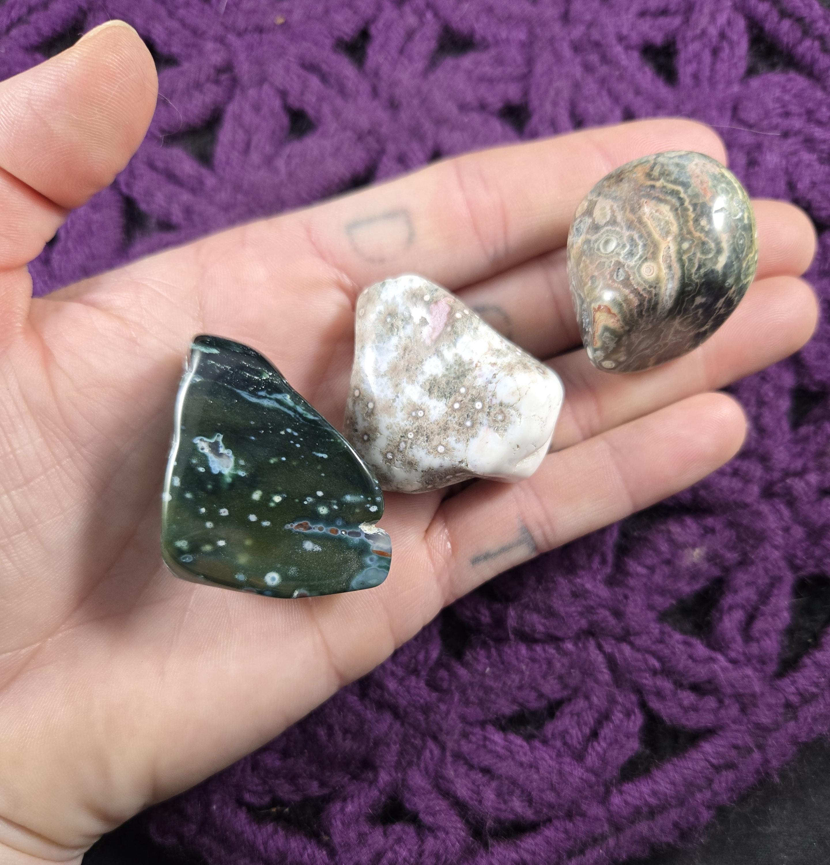3 Ocean Jasper Tumble Stones Green White Crystal Pocket Stone Gridding Crystals Unique Orbicular A+ Bulk Wholesale Madagascar