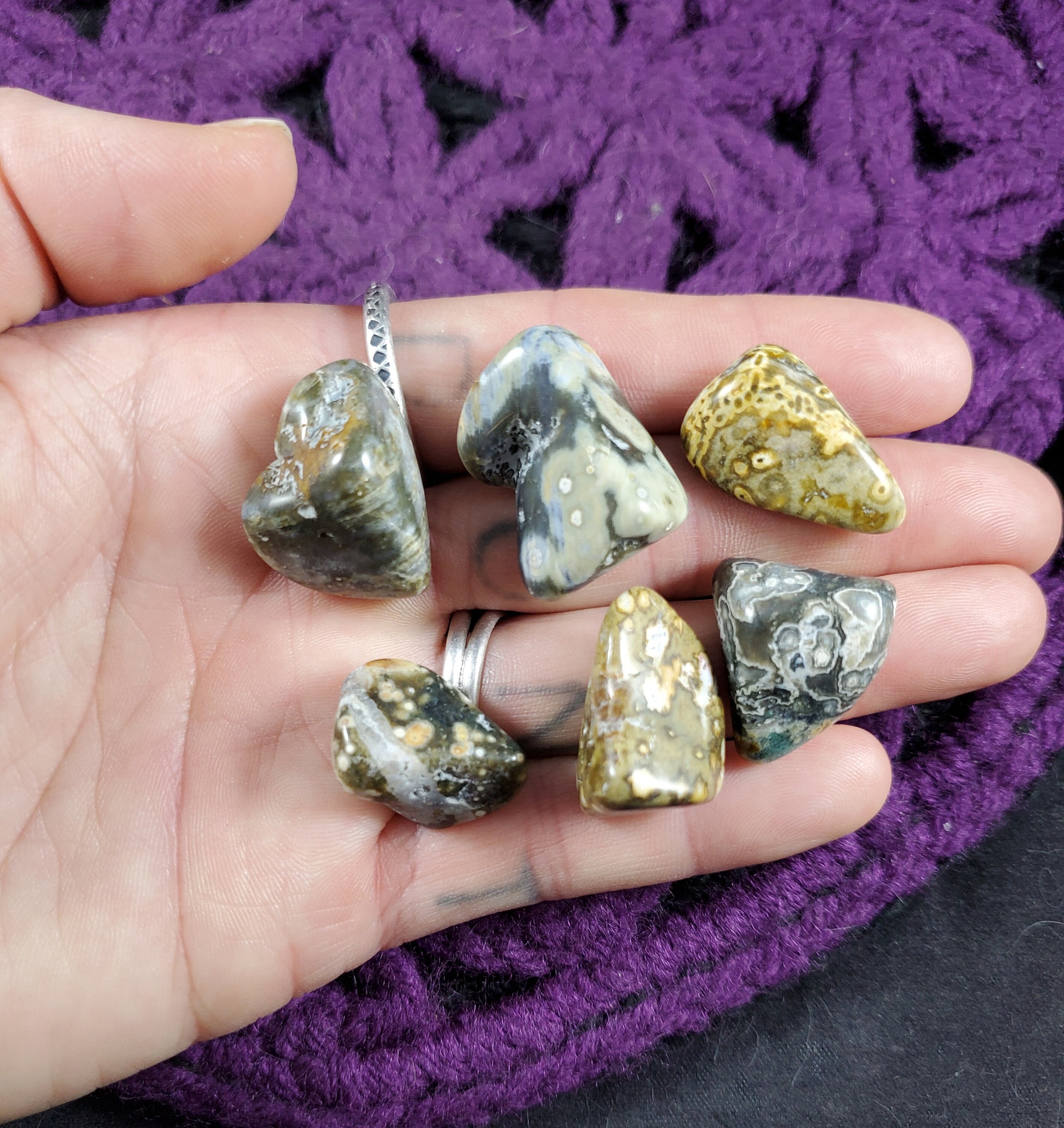 6 Ocean Jasper Tumbled Small Stones Green White Crystal Pocket Stone Gridding Crystals Unique Orbicular A+ Bulk Wholesale Madagascar