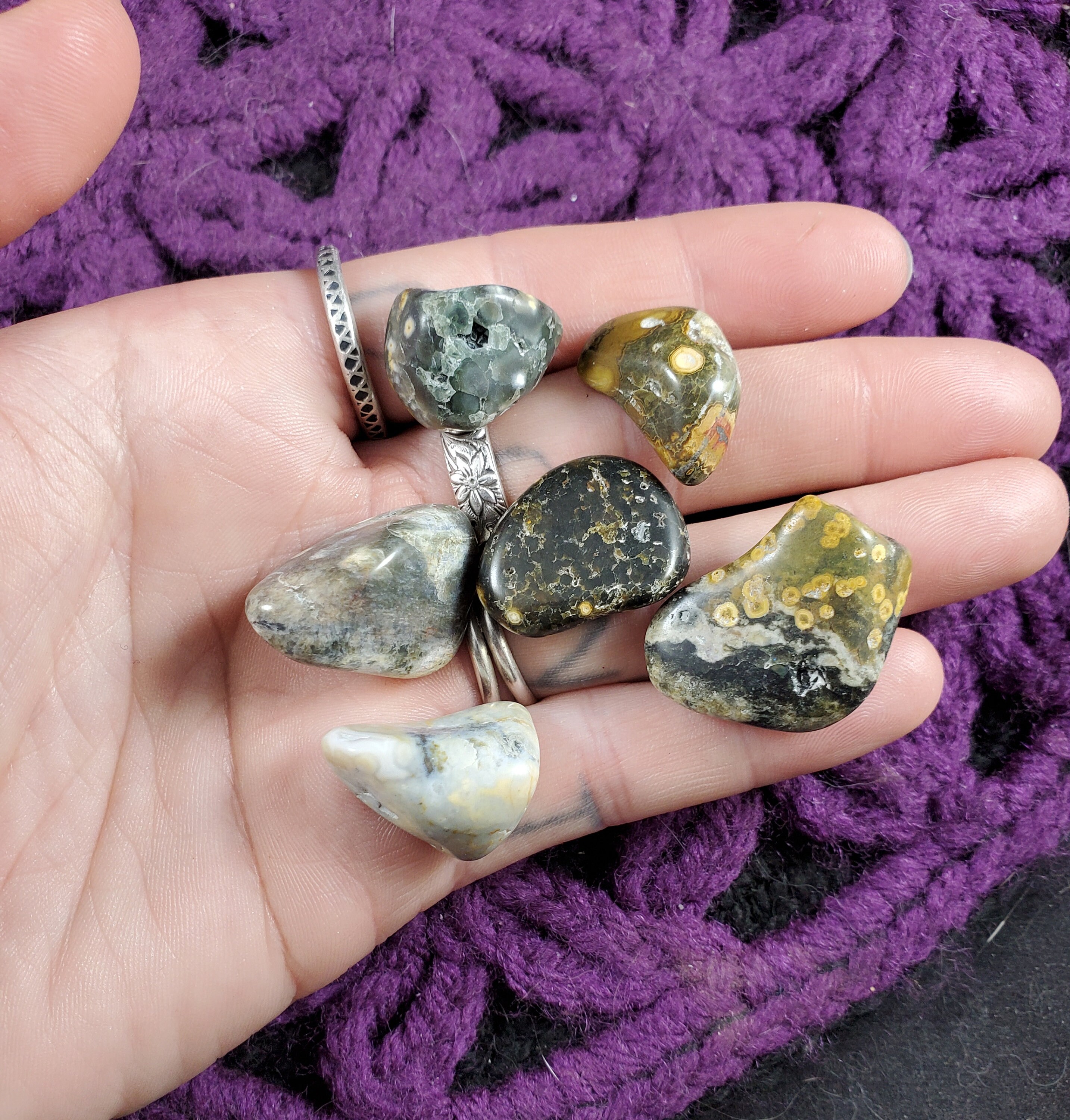 6 Ocean Jasper Tumbled Small Stones Green White Crystal Pocket Stone Gridding Crystals Unique Orbicular A+ Bulk Wholesale Madagascar