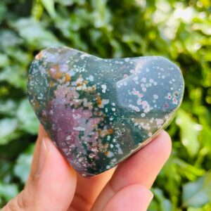 Ocean Jasper Heart Crystal: Tumbled Sea Jasper Gemstone (72.7g, 56x47mm)