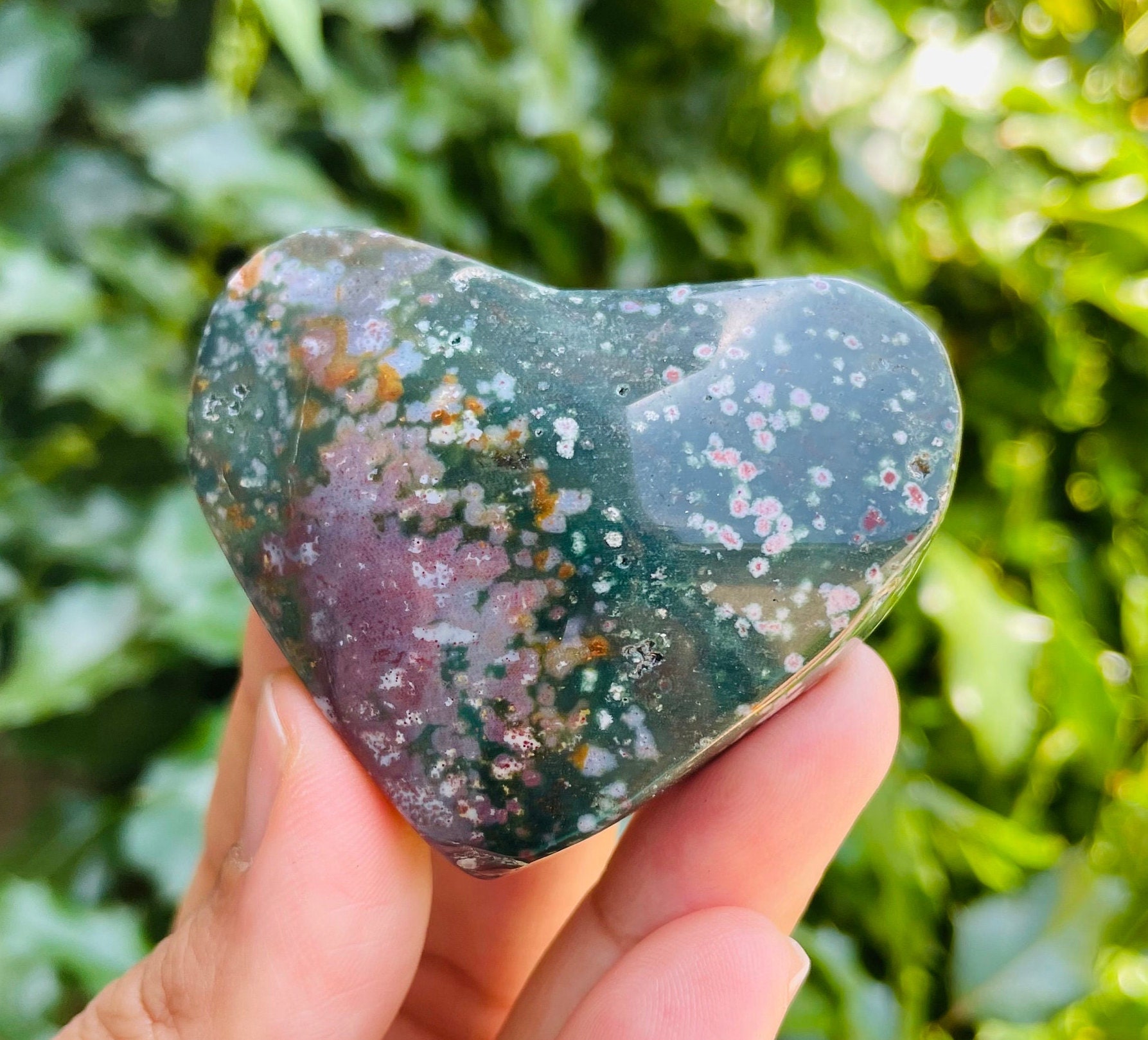 Ocean Jasper Heart Crystal: Tumbled Sea Jasper Gemstone (72.7g, 56x47mm) Ocean Jasper Heart Crystal: Tumbled Sea Jasper Gemstone (72.7g, 56x47mm)