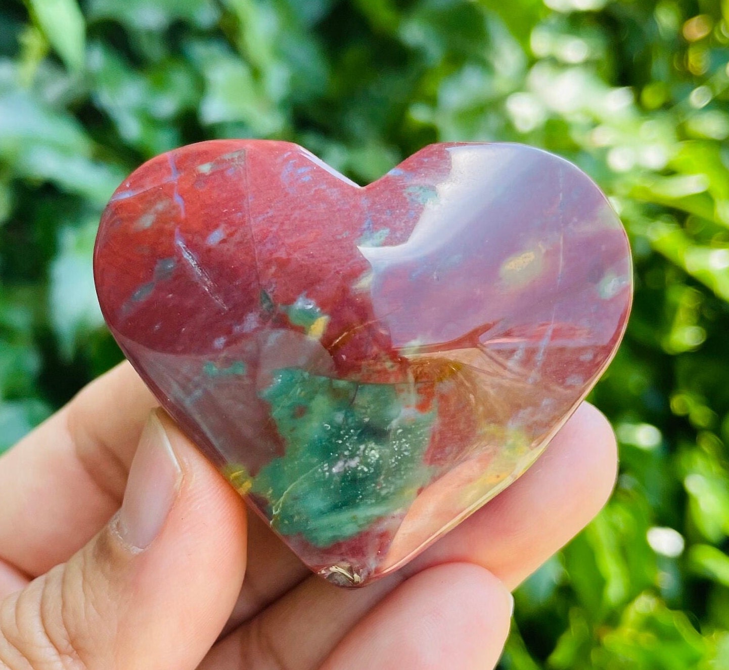 Ocean Jasper Heart Crystal: Tumbled Sea Jasper Gemstone (81.3g)