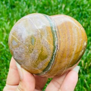 Ocean Jasper Heart Crystal: (251.4g) Tumbled Sea Jasper Gemstone (90x70mm)