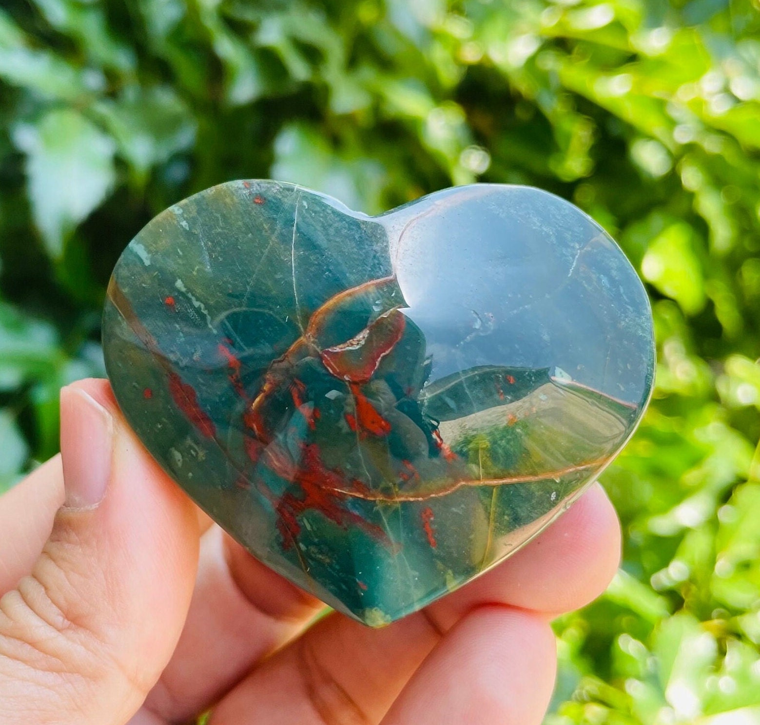 Ocean Jasper Heart Crystal: Tumbled Sea Jasper Gemstone (96.3g, 59x47mm)
