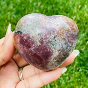 Ocean Jasper Heart Crystal: Tumbled Sea Gemstone (279.8g, 70x68mm)
