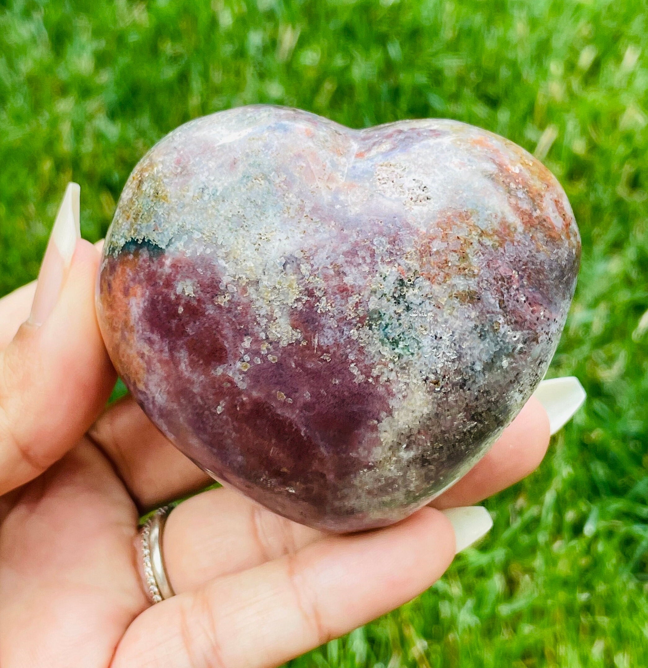 Ocean Jasper Heart Crystal: Tumbled Sea Gemstone (279.8g, 70x68mm)