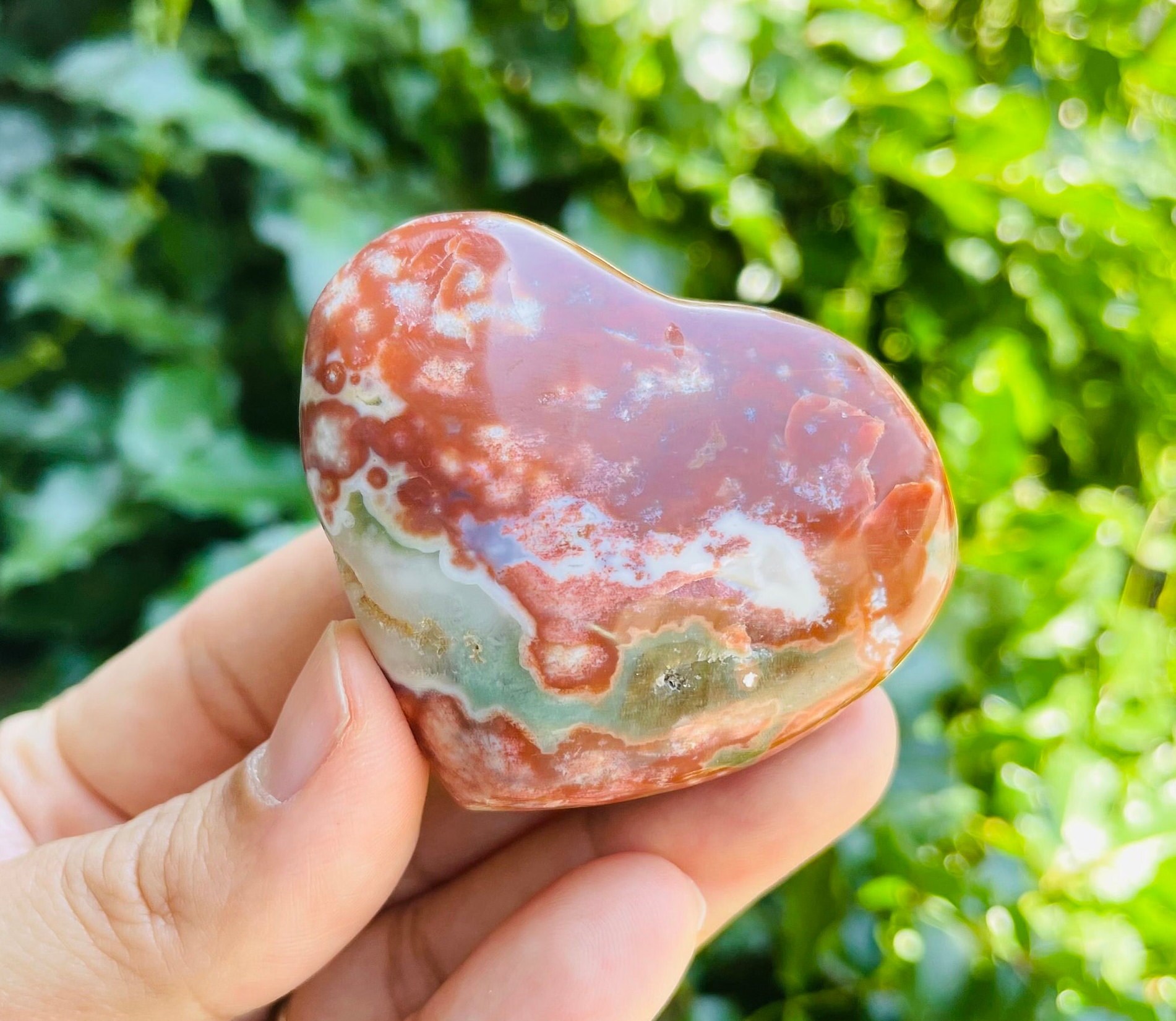 Ocean Jasper Heart Stone: Tumbled Sea Jasper Crystal (76.2g)