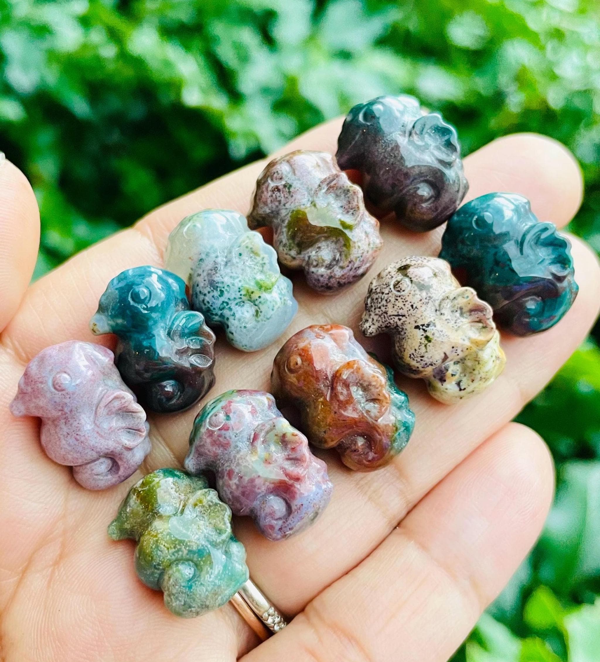 Mini Ocean Jasper Seahorse (1) Ocean Jasper Crystal Carving, Crystal Sea Horse Fish Stone, Ocean Jasper Crystal, Tumbled Polished Gemstone