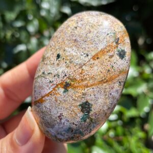 Ocean Jasper Palm Stone: Tumbled Green & Red Crystal (73grams) Ojp02)