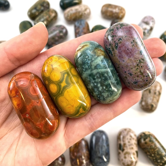 Ocean Jasper Worry Stone | Polished Tumbled Orbicular Crystal Lingam (solar Plexus Chakra)
